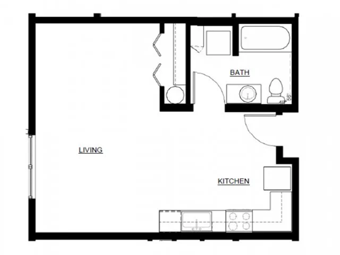 Floor plan for studio, 1 bath, 497 sqft